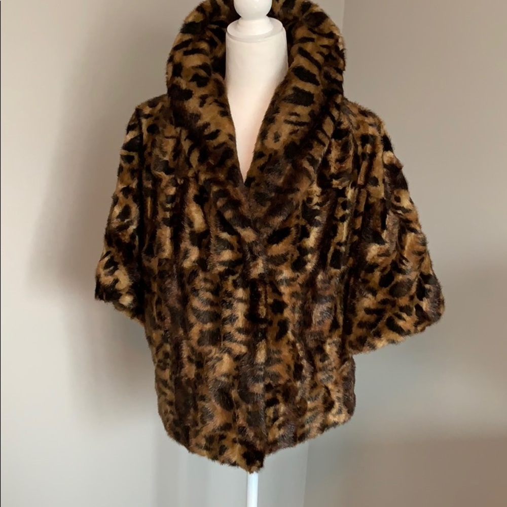 Calvin Klein faux fur leopard brown black coat